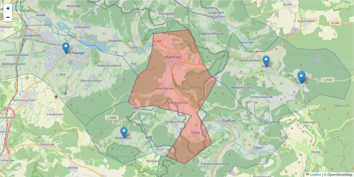 Karte des Postleitzahlen Bereichs  und der umliegenden Postleitzahlen in Deutschland