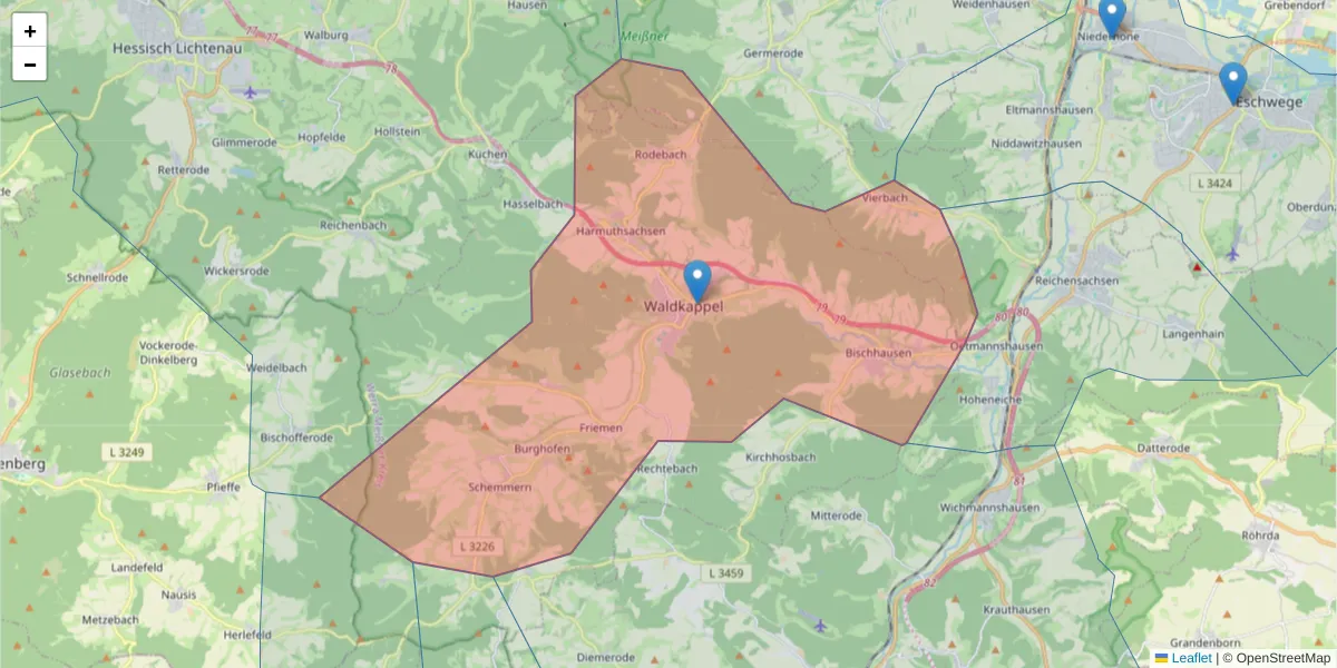 Karte des Postleitzahlen Bereichs  und der umliegenden Postleitzahlen in Deutschland