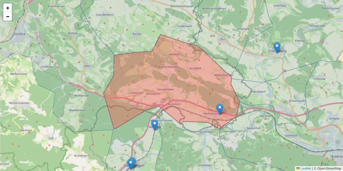 Karte des Postleitzahlen Bereichs  und der umliegenden Postleitzahlen in Deutschland
