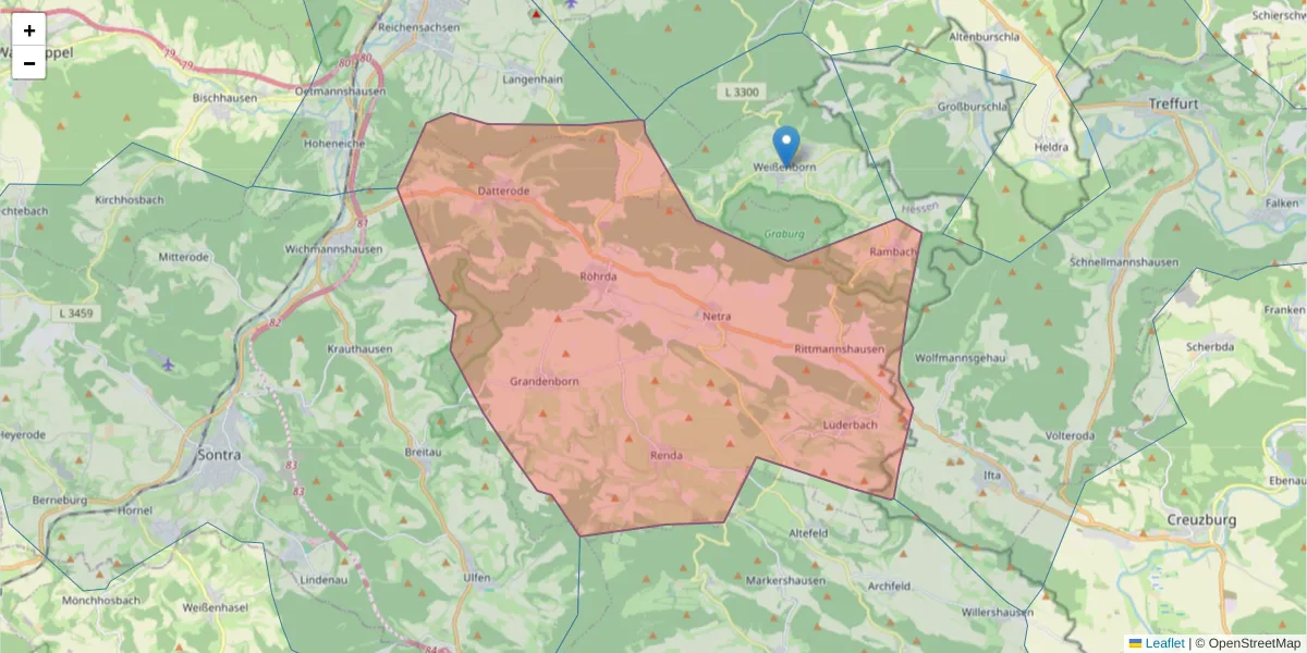 Karte des Postleitzahlen Bereichs  und der umliegenden Postleitzahlen in Deutschland