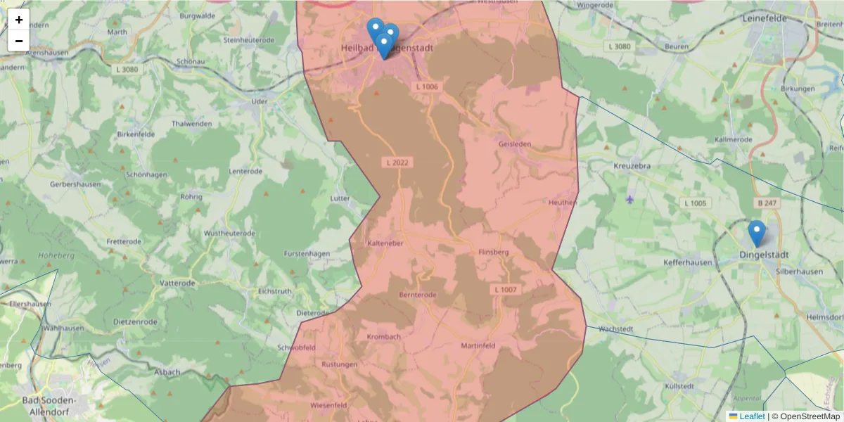 Karte des Postleitzahlen Bereichs  und der umliegenden Postleitzahlen in Deutschland