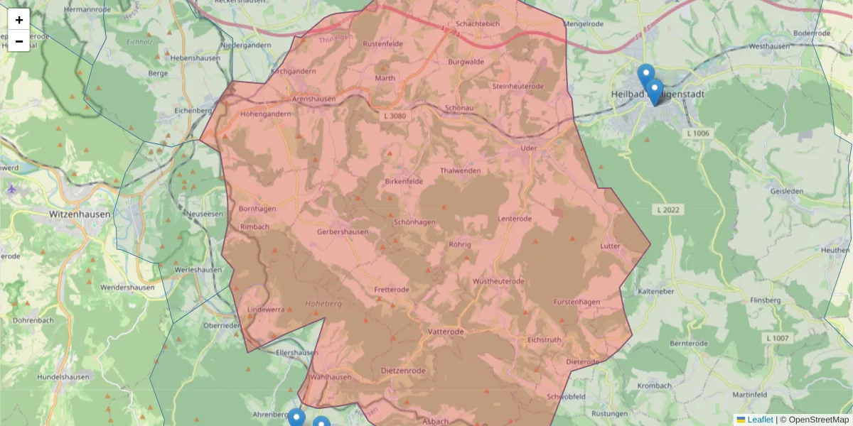 Karte des Postleitzahlen Bereichs  und der umliegenden Postleitzahlen in Deutschland