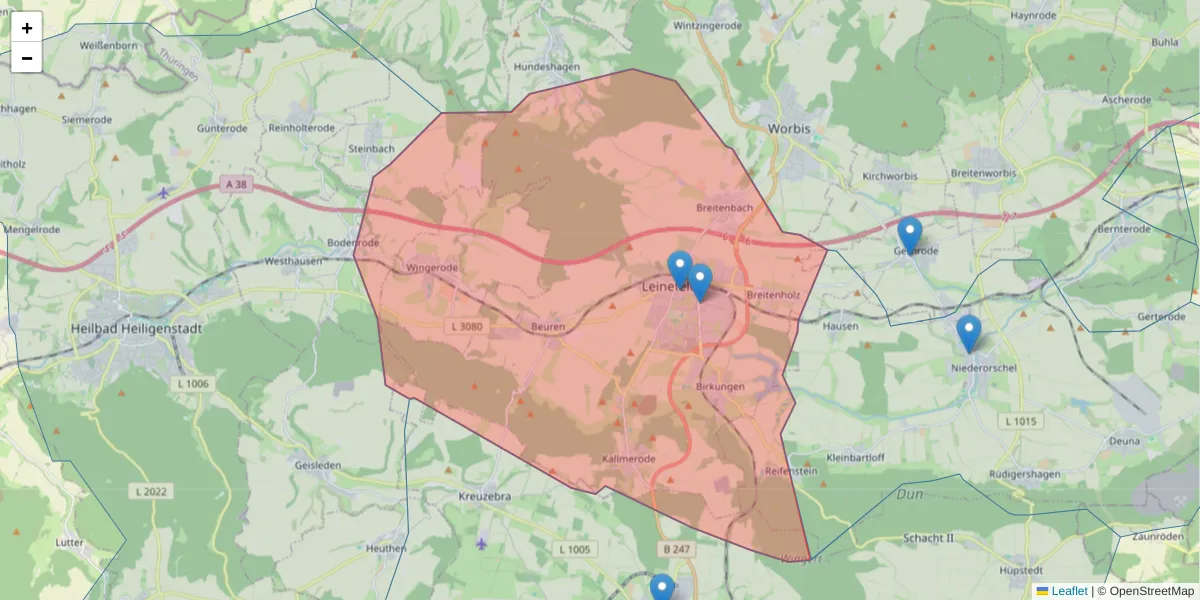 Karte des Postleitzahlen Bereichs  und der umliegenden Postleitzahlen in Deutschland