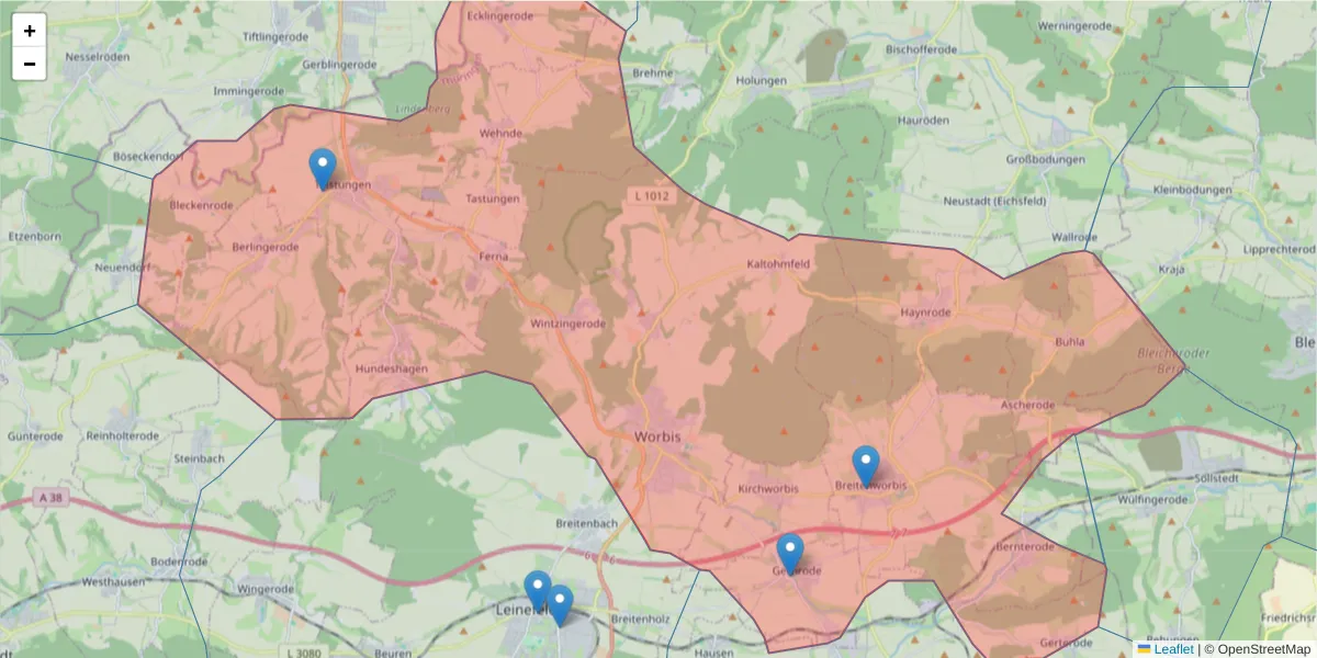 Karte des Postleitzahlen Bereichs  und der umliegenden Postleitzahlen in Deutschland