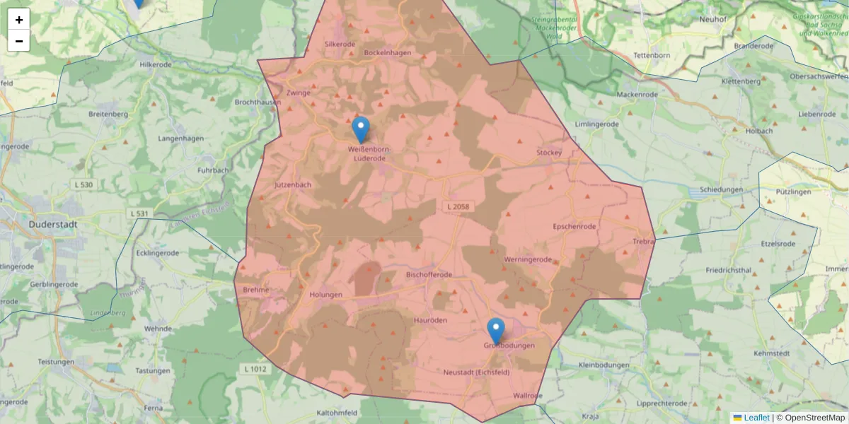 Karte des Postleitzahlen Bereichs  und der umliegenden Postleitzahlen in Deutschland