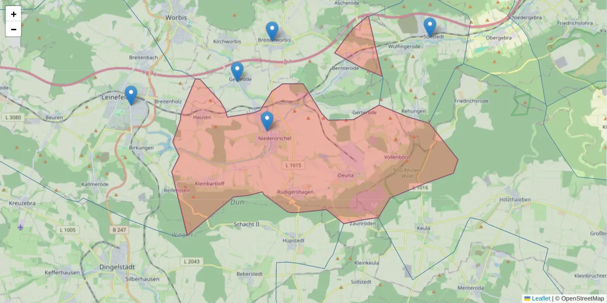 Karte des Postleitzahlen Bereichs  und der umliegenden Postleitzahlen in Deutschland