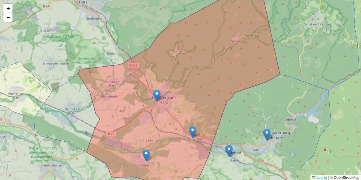 Karte des Postleitzahlen Bereichs  und der umliegenden Postleitzahlen in Deutschland