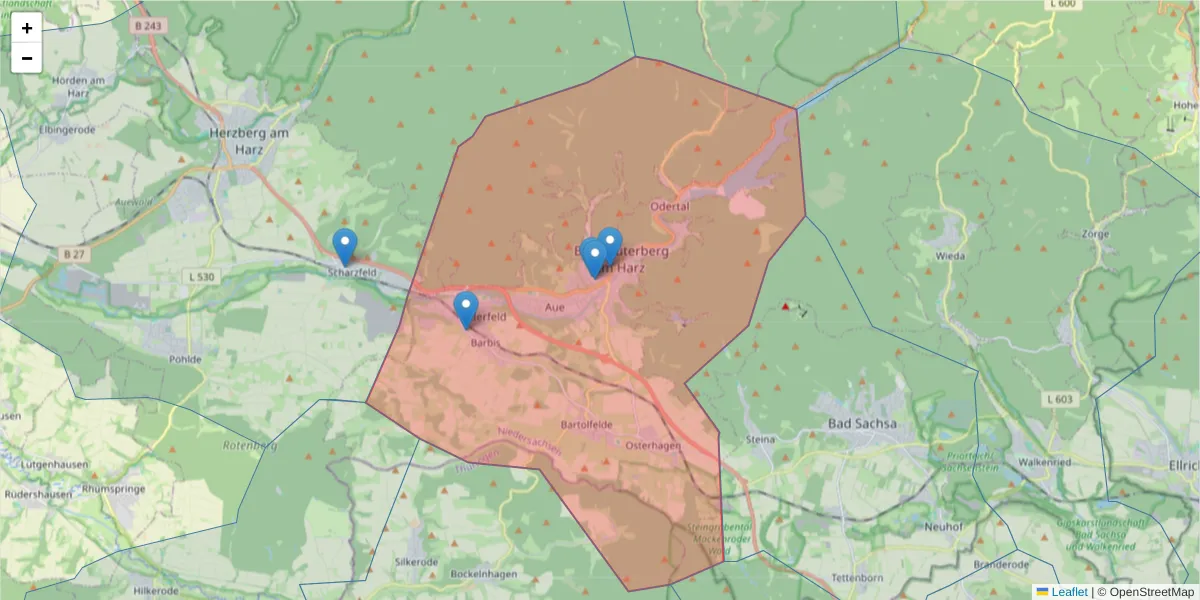 Karte des Postleitzahlen Bereichs  und der umliegenden Postleitzahlen in Deutschland