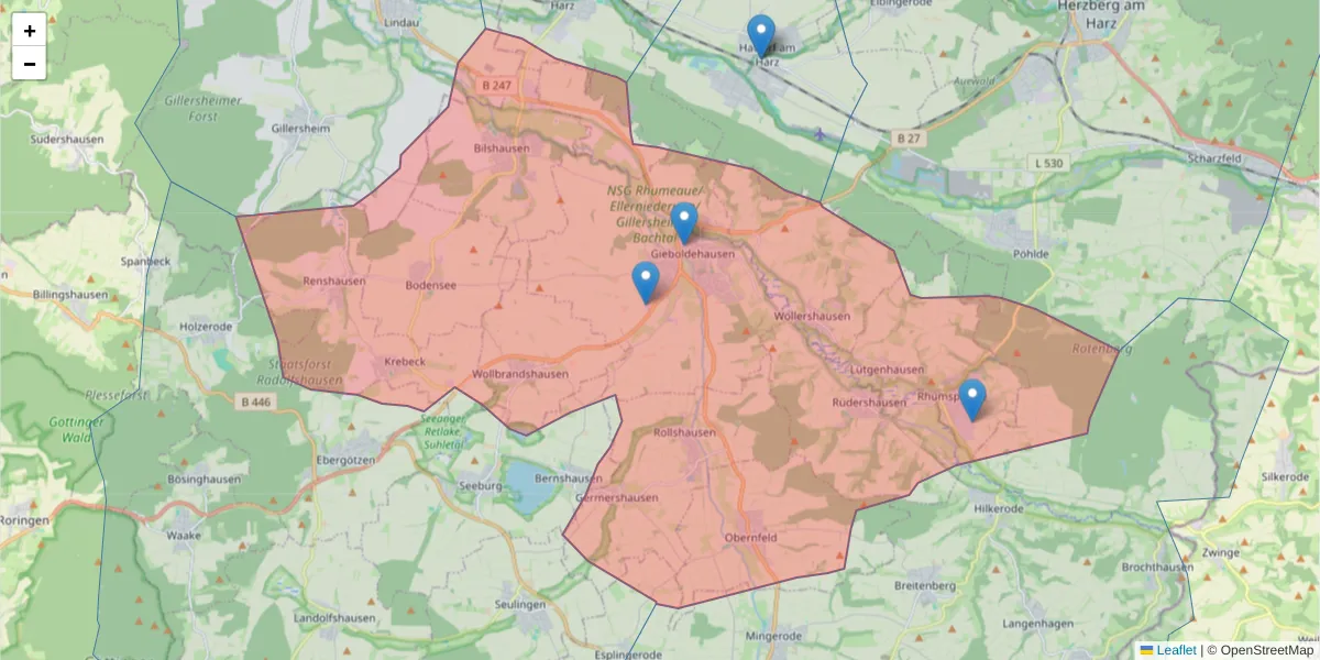 Karte des Postleitzahlen Bereichs  und der umliegenden Postleitzahlen in Deutschland