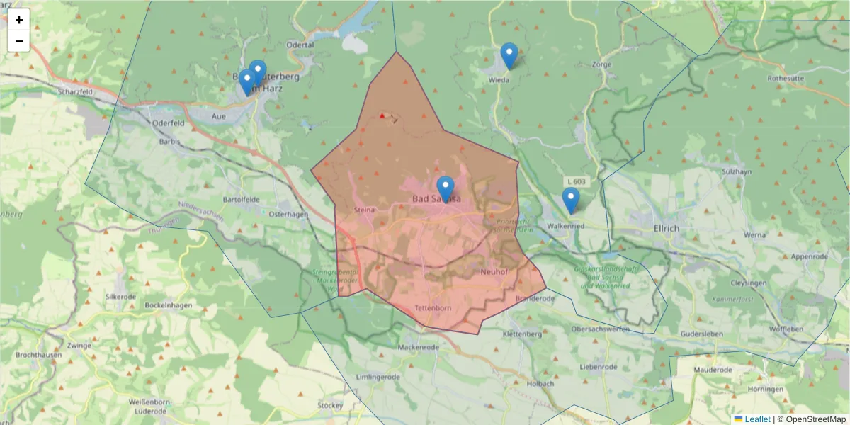Karte des Postleitzahlen Bereichs  und der umliegenden Postleitzahlen in Deutschland