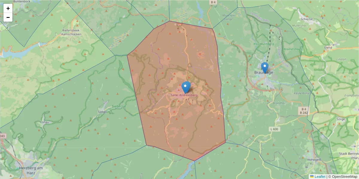 Karte des Postleitzahlen Bereichs  und der umliegenden Postleitzahlen in Deutschland