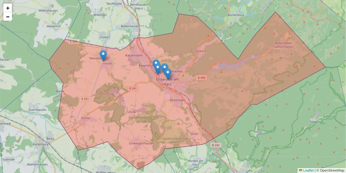 Karte des Postleitzahlen Bereichs  und der umliegenden Postleitzahlen in Deutschland