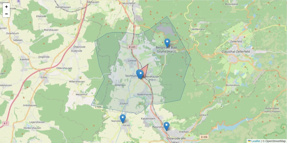 Karte des Postleitzahlen Bereichs  und der umliegenden Postleitzahlen in Deutschland