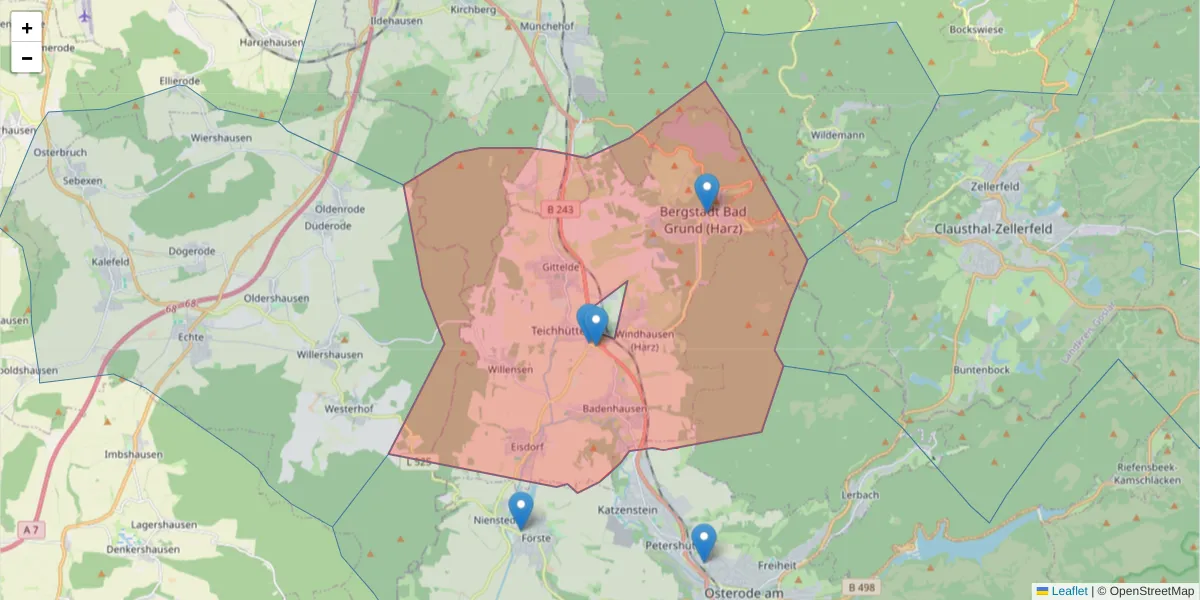 Karte des Postleitzahlen Bereichs  und der umliegenden Postleitzahlen in Deutschland