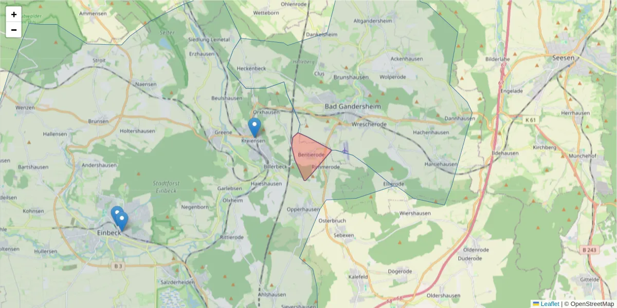 Karte des Postleitzahlen Bereichs  und der umliegenden Postleitzahlen in Deutschland