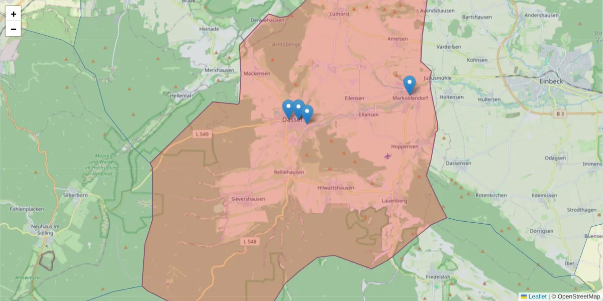 Karte des Postleitzahlen Bereichs  und der umliegenden Postleitzahlen in Deutschland