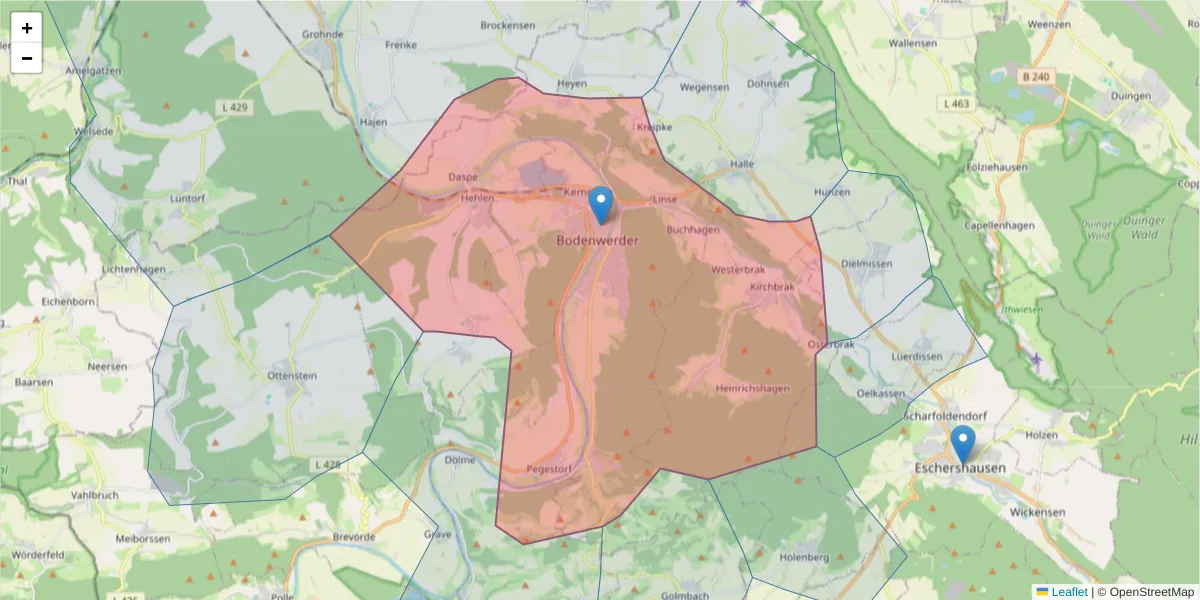 Karte des Postleitzahlen Bereichs  und der umliegenden Postleitzahlen in Deutschland