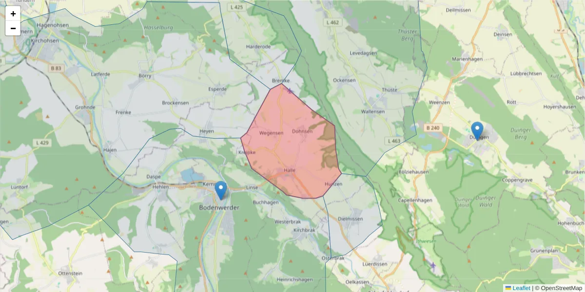Karte des Postleitzahlen Bereichs  und der umliegenden Postleitzahlen in Deutschland