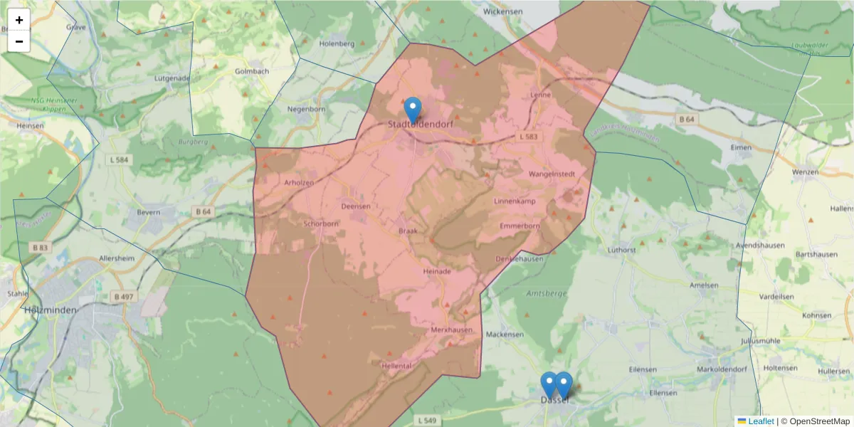 Karte des Postleitzahlen Bereichs  und der umliegenden Postleitzahlen in Deutschland