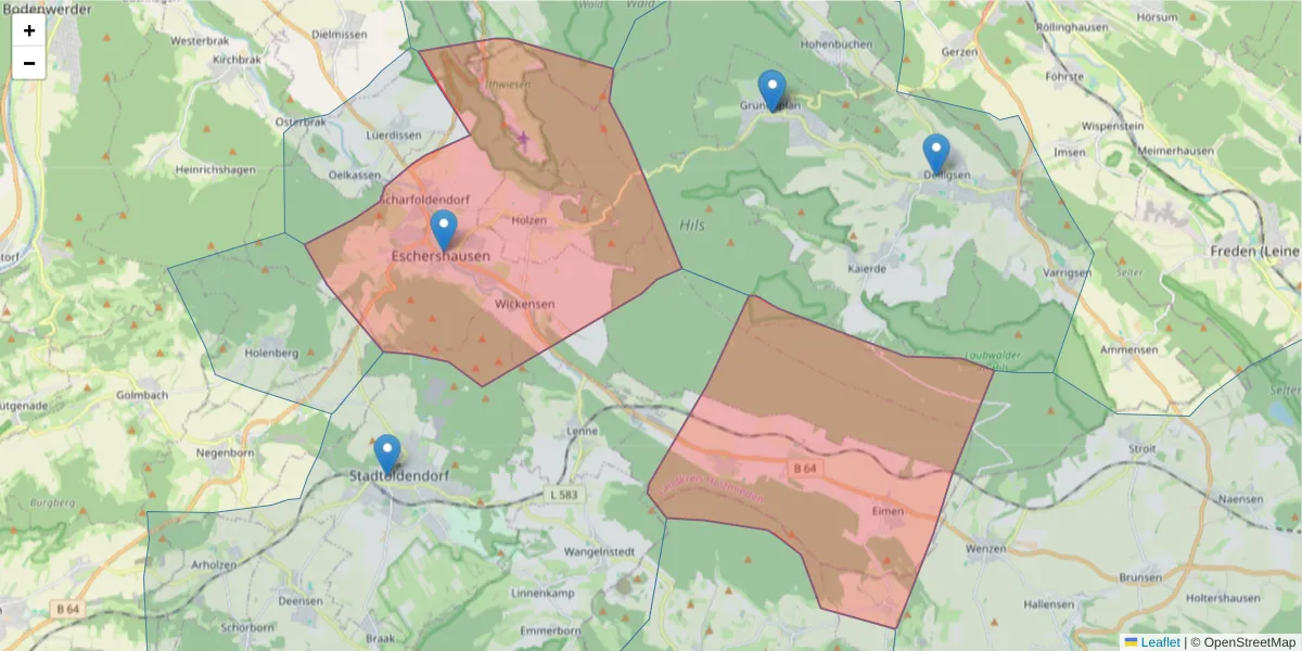 Karte des Postleitzahlen Bereichs  und der umliegenden Postleitzahlen in Deutschland