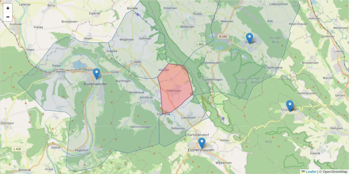 Karte des Postleitzahlen Bereichs  und der umliegenden Postleitzahlen in Deutschland