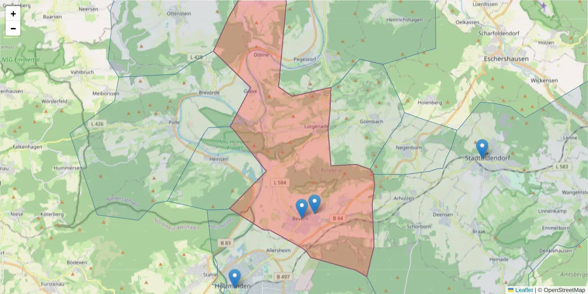 Karte des Postleitzahlen Bereichs  und der umliegenden Postleitzahlen in Deutschland