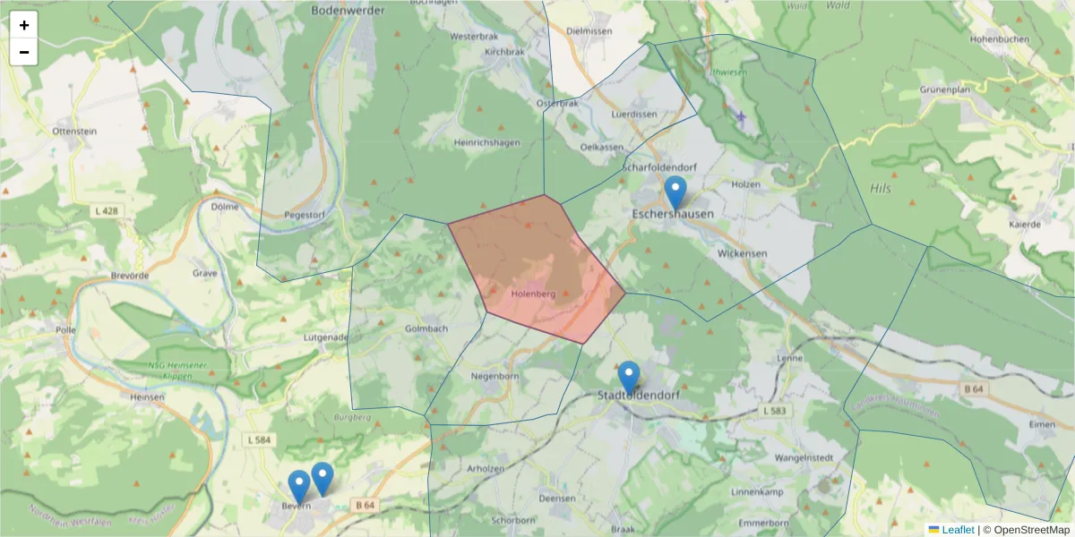 Karte des Postleitzahlen Bereichs  und der umliegenden Postleitzahlen in Deutschland