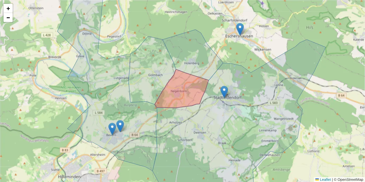 Karte des Postleitzahlen Bereichs  und der umliegenden Postleitzahlen in Deutschland