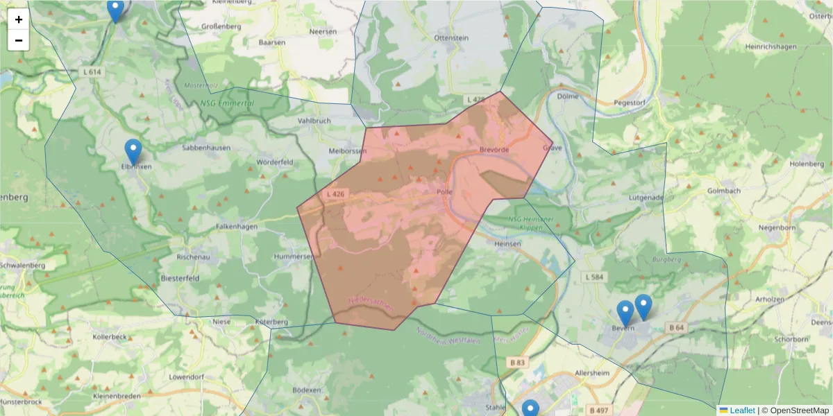 Karte des Postleitzahlen Bereichs  und der umliegenden Postleitzahlen in Deutschland