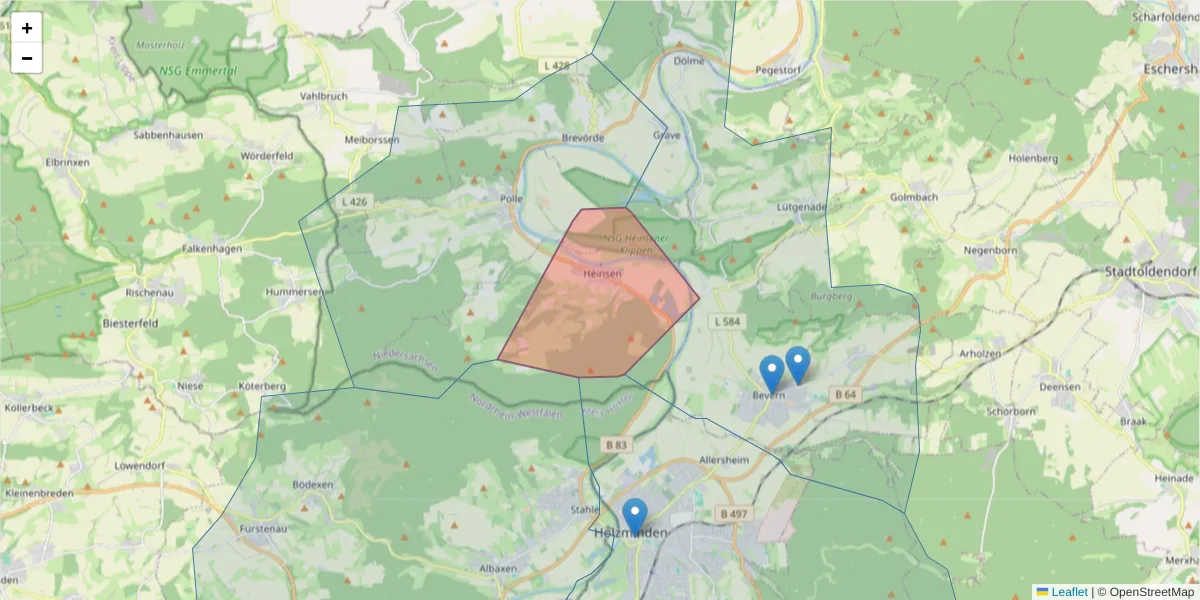 Karte des Postleitzahlen Bereichs  und der umliegenden Postleitzahlen in Deutschland