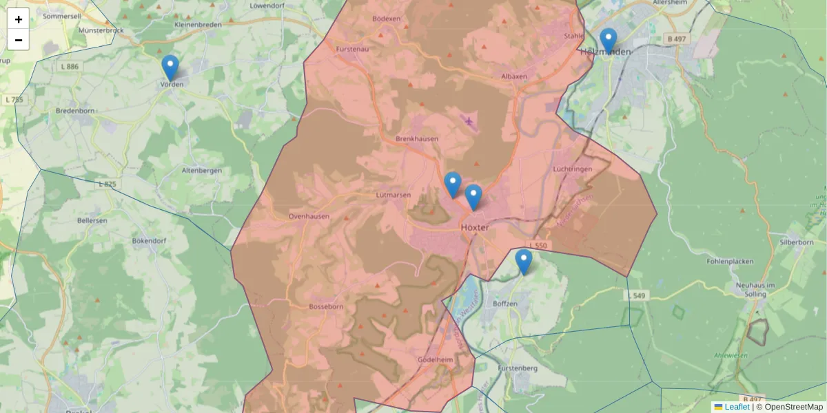 Karte des Postleitzahlen Bereichs  und der umliegenden Postleitzahlen in Deutschland