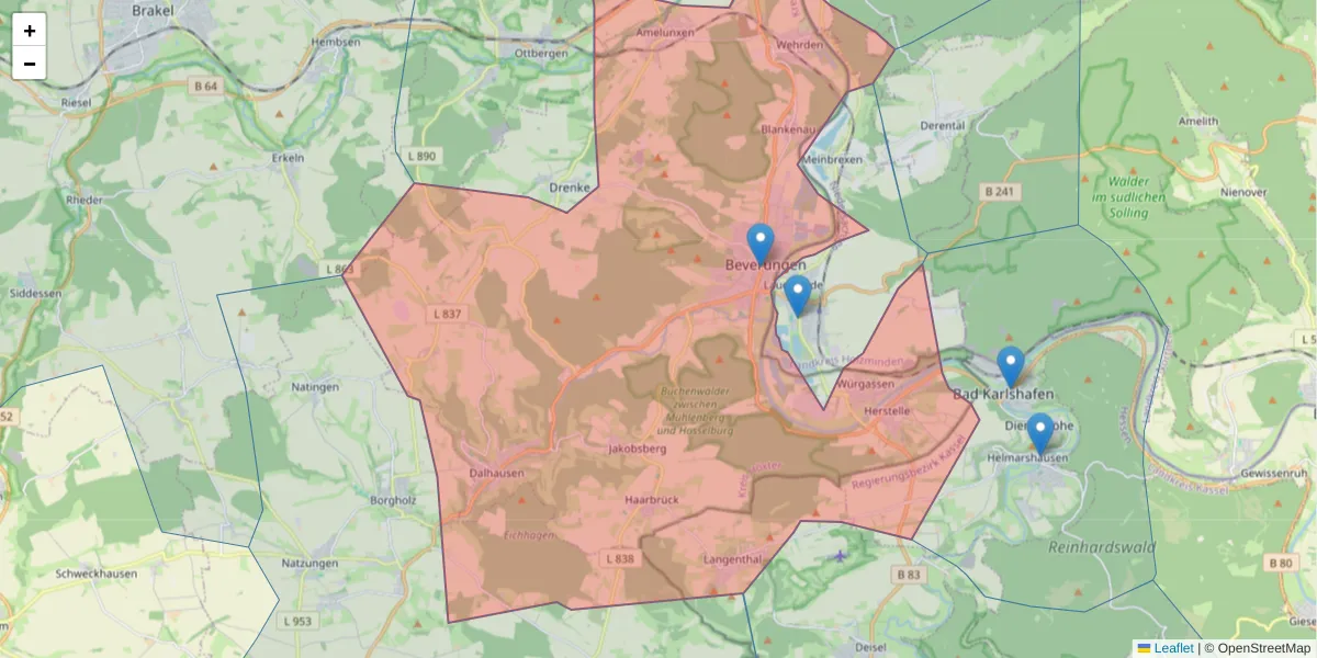 Karte des Postleitzahlen Bereichs  und der umliegenden Postleitzahlen in Deutschland