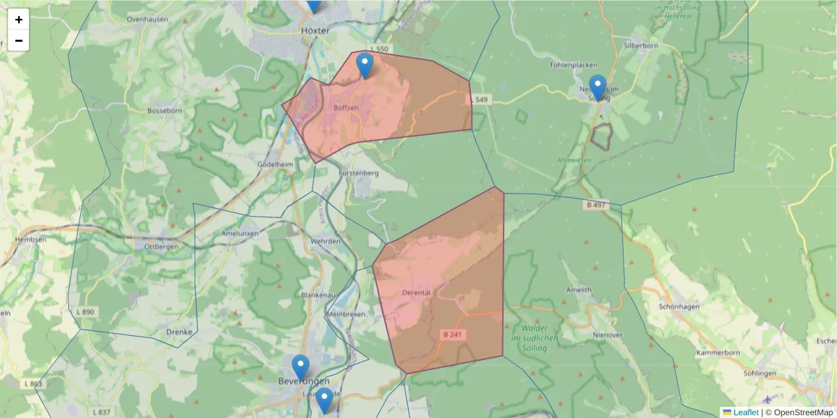 Karte des Postleitzahlen Bereichs  und der umliegenden Postleitzahlen in Deutschland