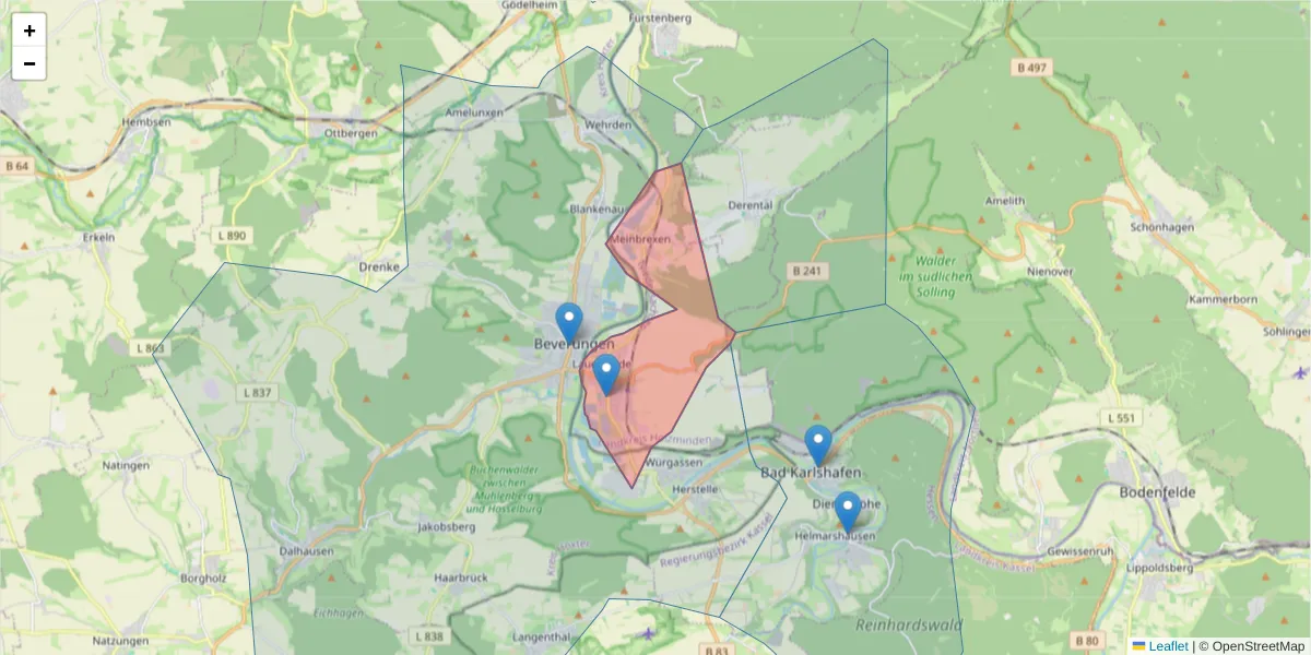 Karte des Postleitzahlen Bereichs  und der umliegenden Postleitzahlen in Deutschland