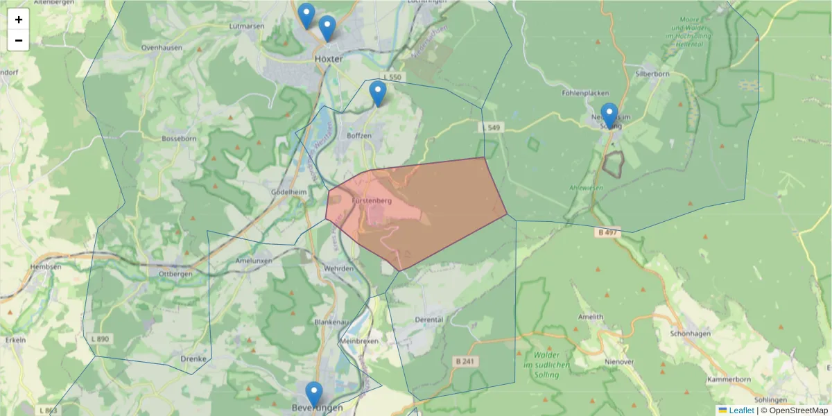 Karte des Postleitzahlen Bereichs  und der umliegenden Postleitzahlen in Deutschland