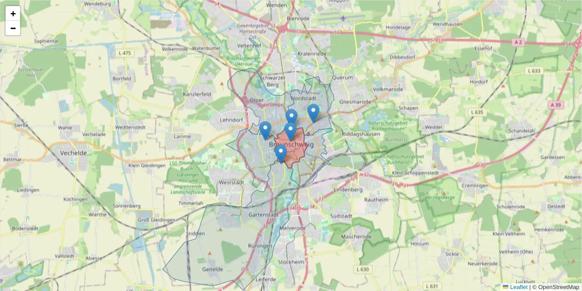 Karte des Postleitzahlen Bereichs  und der umliegenden Postleitzahlen in Deutschland