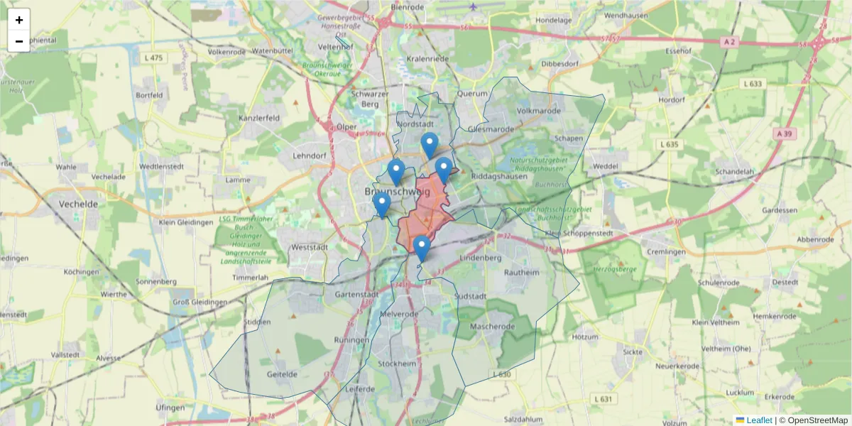 Karte des Postleitzahlen Bereichs  und der umliegenden Postleitzahlen in Deutschland