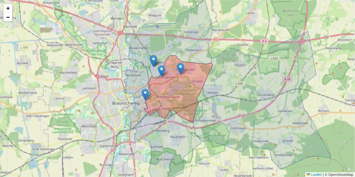 Karte des Postleitzahlen Bereichs  und der umliegenden Postleitzahlen in Deutschland