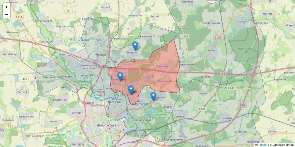 Karte des Postleitzahlen Bereichs  und der umliegenden Postleitzahlen in Deutschland