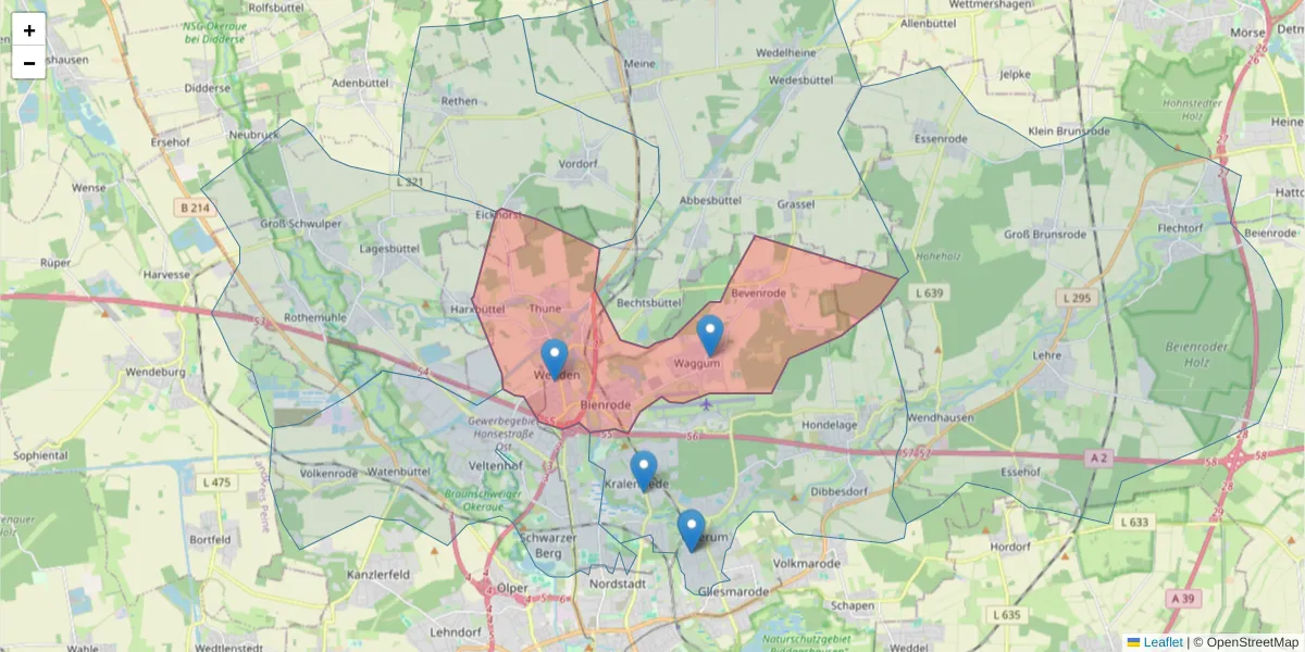 Karte des Postleitzahlen Bereichs  und der umliegenden Postleitzahlen in Deutschland
