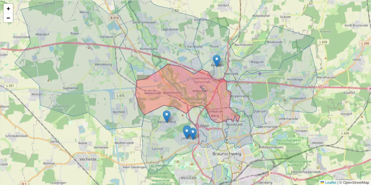 Karte des Postleitzahlen Bereichs  und der umliegenden Postleitzahlen in Deutschland