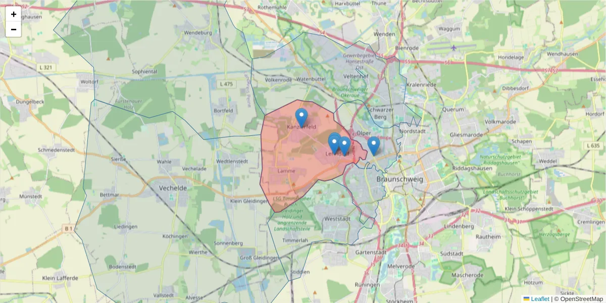 Karte des Postleitzahlen Bereichs  und der umliegenden Postleitzahlen in Deutschland