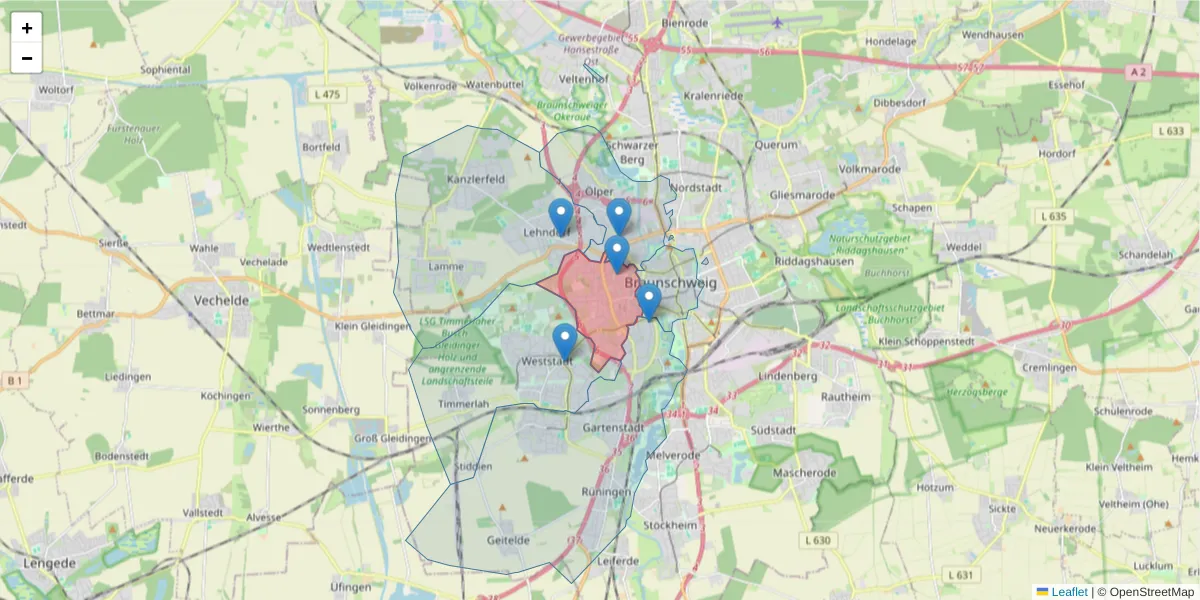 Karte des Postleitzahlen Bereichs  und der umliegenden Postleitzahlen in Deutschland