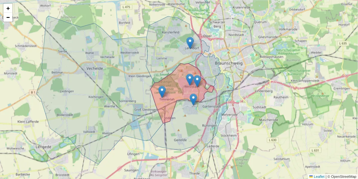 Karte des Postleitzahlen Bereichs  und der umliegenden Postleitzahlen in Deutschland
