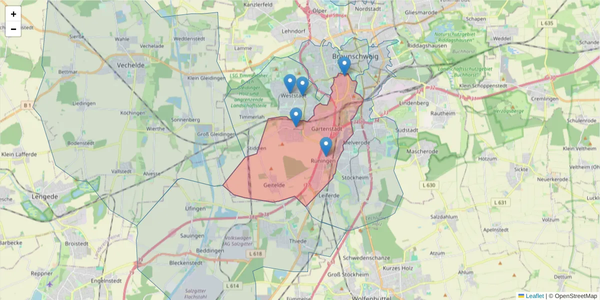 Karte des Postleitzahlen Bereichs  und der umliegenden Postleitzahlen in Deutschland