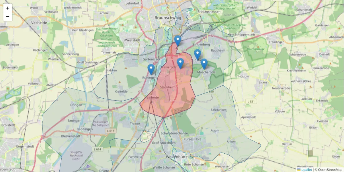 Karte des Postleitzahlen Bereichs  und der umliegenden Postleitzahlen in Deutschland
