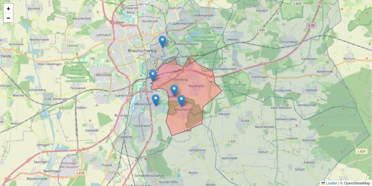 Karte des Postleitzahlen Bereichs  und der umliegenden Postleitzahlen in Deutschland