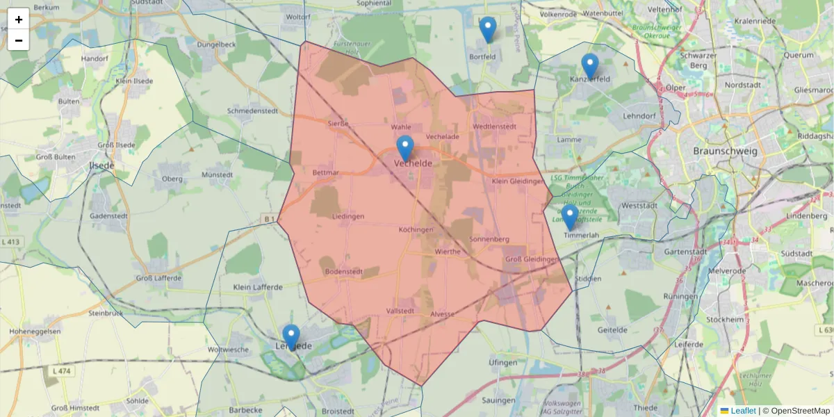 Karte des Postleitzahlen Bereichs  und der umliegenden Postleitzahlen in Deutschland