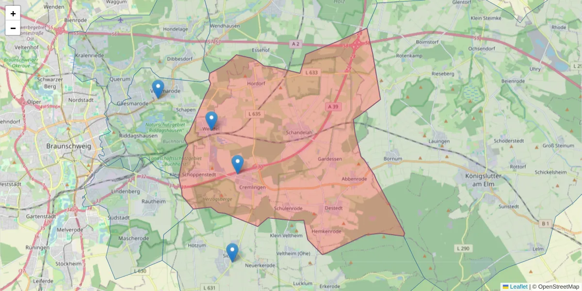 Karte des Postleitzahlen Bereichs  und der umliegenden Postleitzahlen in Deutschland