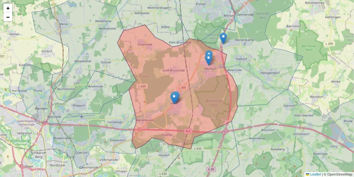 Karte des Postleitzahlen Bereichs  und der umliegenden Postleitzahlen in Deutschland